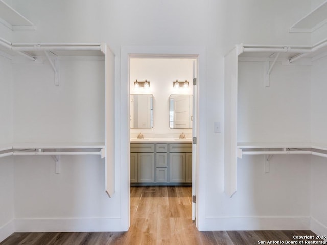 spacious closet with light wood-style flooring and a sink
