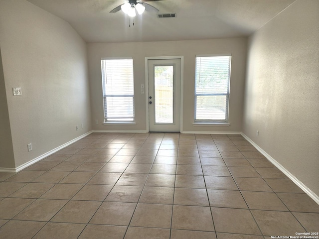 9639 Wild Horse, San Antonio, TX 78251 - empty room with ceiling fan, light tile patterned flooring, baseboards, and a textured wall