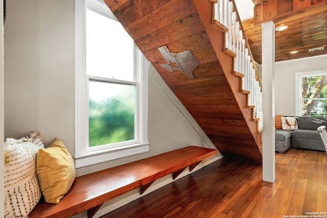 stairway featuring wood-type flooring