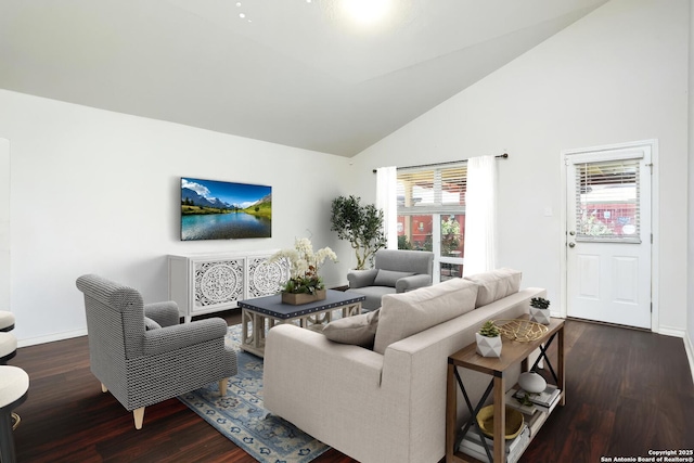 13340 Hackney Pony, San Antonio, TX 78254 - living area with wood finished floors, high vaulted ceiling, and baseboards