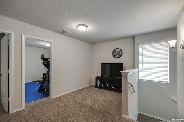 6039 Olson Blfs, San Antonio, TX 78252 - exercise room featuring carpet, a textured ceiling, and baseboards