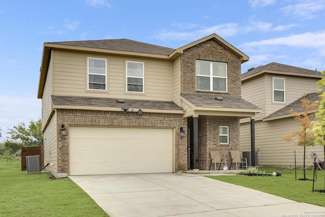 6039 Olson Blfs, San Antonio, TX 78252 - view of front facade featuring brick siding, an attached garage, driveway, and a front lawn