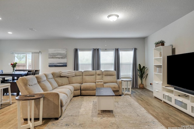6039 Olson Blfs, San Antonio, TX 78252 - living room with light wood-style floors, recessed lighting, and a textured ceiling