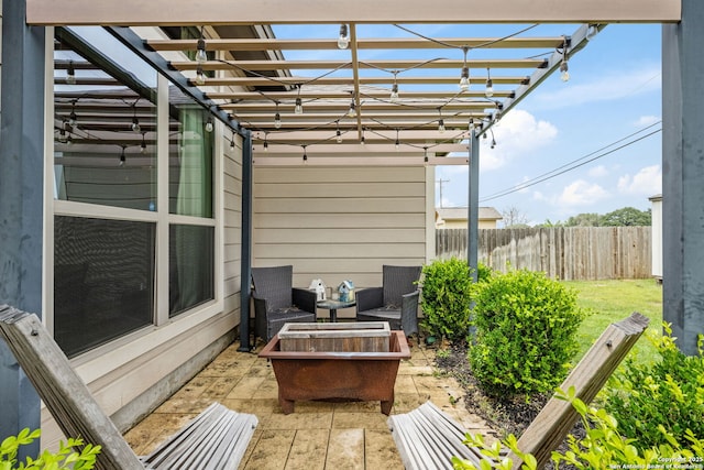 view of patio / terrace featuring a pergola and fence