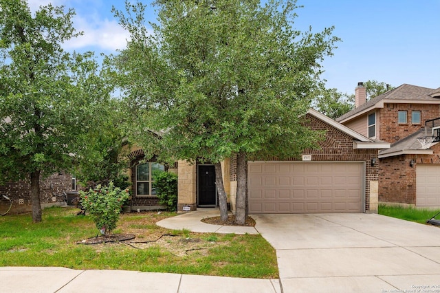 8707 Kallison Arbor, San Antonio, TX 78254 - obstructed view of property with concrete driveway, an attached garage, and brick siding
