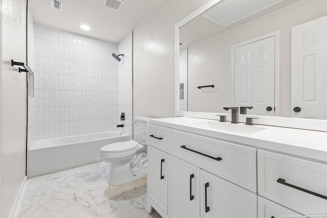 3727 Columbia, Cibolo, TX 78108 - full bathroom featuring vanity, toilet, marble finish flooring, washtub / shower combination, and recessed lighting