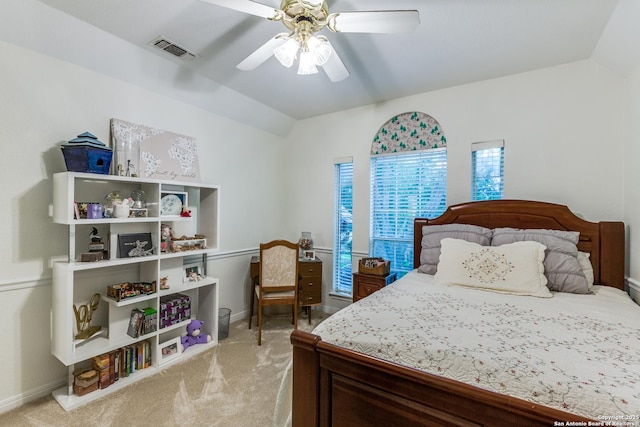 9347 Llano Verde, Helotes, TX 78023 - bedroom featuring lofted ceiling, carpet flooring, a ceiling fan, and baseboards