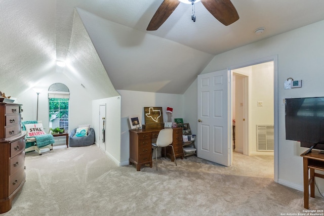 9347 Llano Verde, Helotes, TX 78023 - office space with carpet flooring, lofted ceiling, and ceiling fan