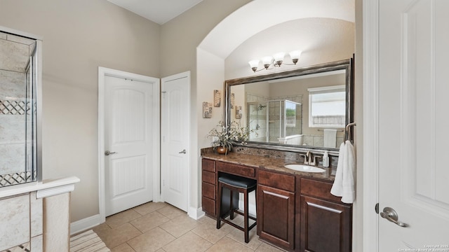 3318 Jasons, Marion, TX 78124 - bathroom with a shower stall, vanity, tile patterned flooring, and baseboards