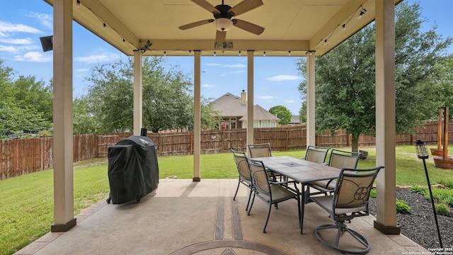 3318 Jasons, Marion, TX 78124 - view of patio / terrace with outdoor dining area, ceiling fan, and grilling area