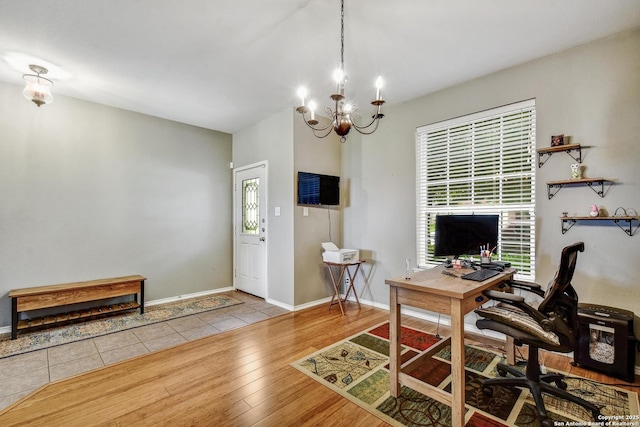 141 Glen Eagles, Cibolo, TX 78108 - office space featuring wood finished floors, a chandelier, and baseboards