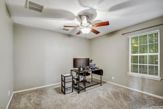 141 Glen Eagles, Cibolo, TX 78108 - home office featuring ceiling fan, carpet flooring, and baseboards
