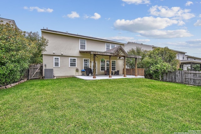 141 Glen Eagles, Cibolo, TX 78108 - back of house featuring ceiling fan, a patio, central AC unit, and a gate