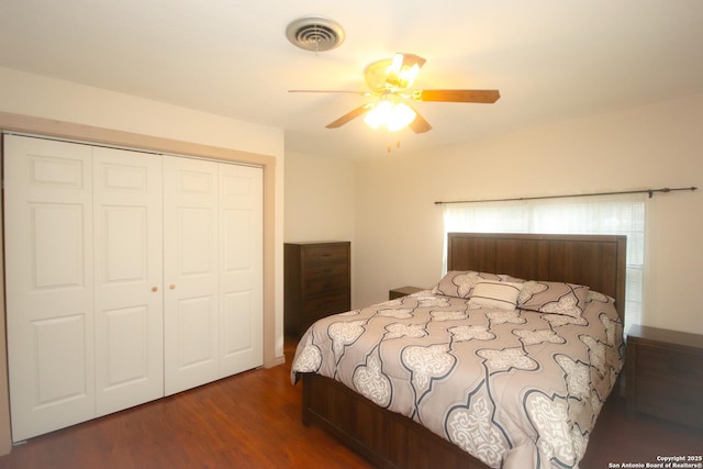 3084 Rustler, Canyon Lake, TX 78133 - bedroom featuring wood finished floors, a closet, and a ceiling fan