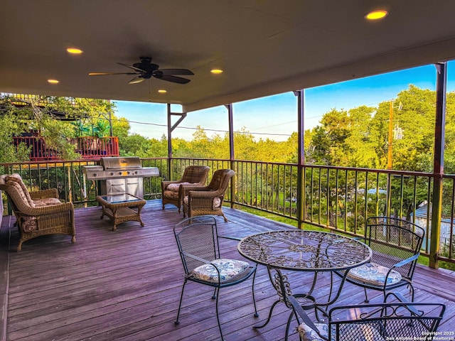 3084 Rustler, Canyon Lake, TX 78133 - wooden deck with ceiling fan and area for grilling
