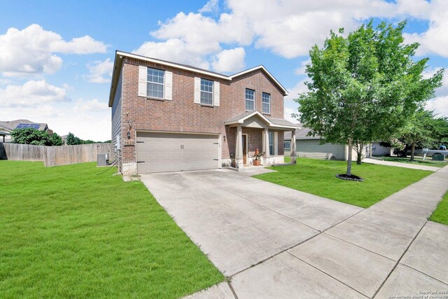3628 Lazy Diamond, Selma, TX 78154 - traditional-style house featuring a garage, driveway, brick siding, and cooling unit