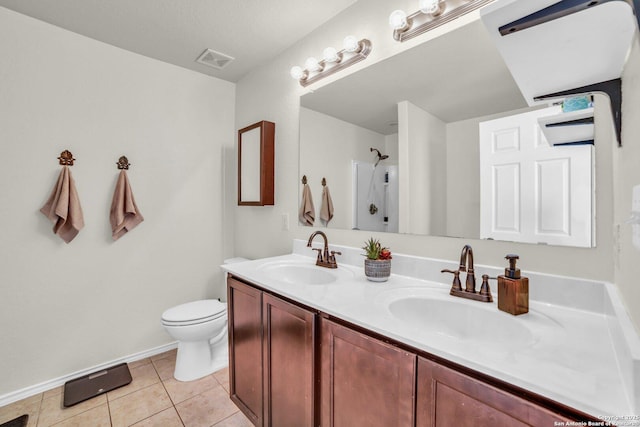 3628 Lazy Diamond, Selma, TX 78154 - full bathroom with tile patterned floors, toilet, a shower, baseboards, and double vanity
