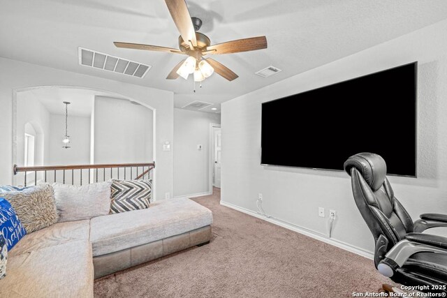 8502 Kallison Arbor, San Antonio, TX 78254 - carpeted home office featuring a ceiling fan, arched walkways, and baseboards
