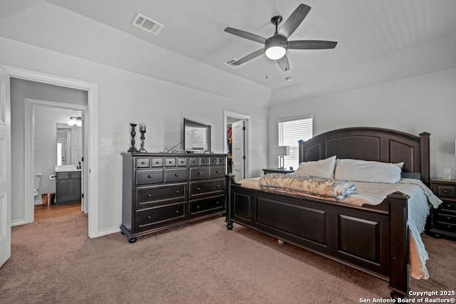 8502 Kallison Arbor, San Antonio, TX 78254 - bedroom with light carpet, a walk in closet, vaulted ceiling, ceiling fan, and baseboards
