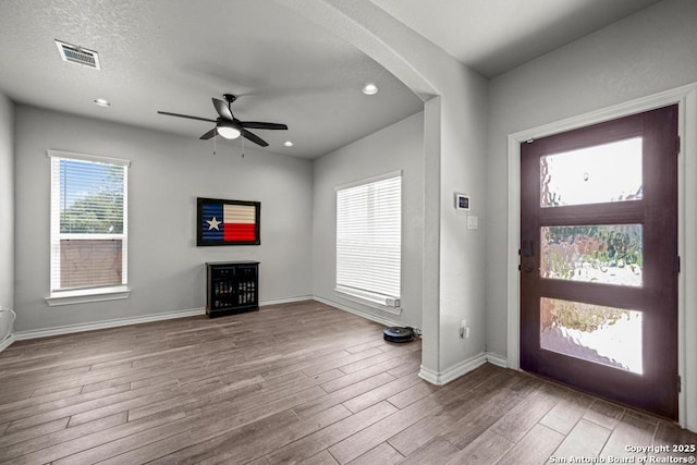 8502 Kallison Arbor, San Antonio, TX 78254 - entryway with a ceiling fan, wood finished floors, baseboards, and recessed lighting