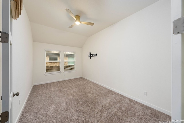 2230 Bennett Ave, New Braunfels, TX 78132 - carpeted empty room with a ceiling fan, baseboards, and lofted ceiling