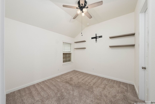 2230 Bennett Ave, New Braunfels, TX 78132 - carpeted spare room with vaulted ceiling, baseboards, and ceiling fan
