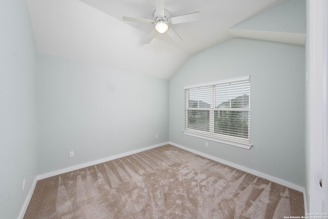 2230 Bennett Ave, New Braunfels, TX 78132 - unfurnished room with carpet flooring, vaulted ceiling, baseboards, and ceiling fan