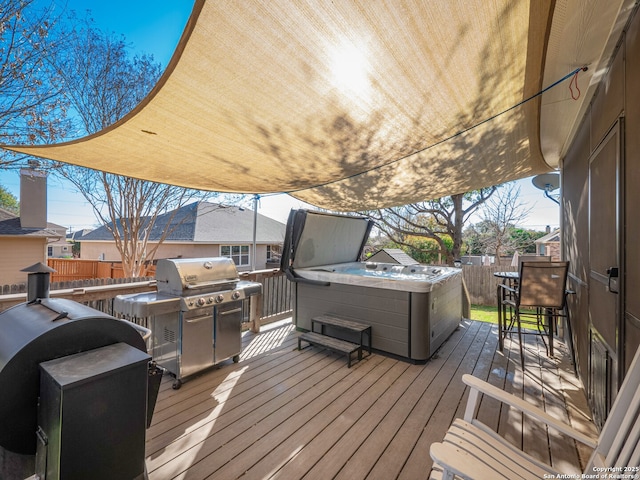 11323 Ivy Cadence, San Antonio, TX 78253 - deck featuring a hot tub, a grill, and fence