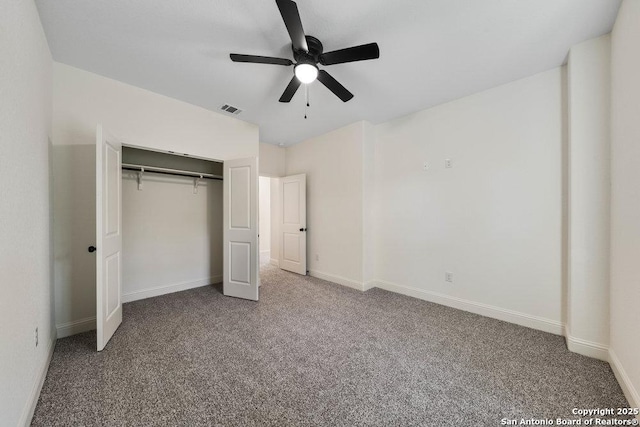 1310 S Mesquite, San Antonio, TX 78210 - unfurnished bedroom featuring carpet, a closet, baseboards, and ceiling fan