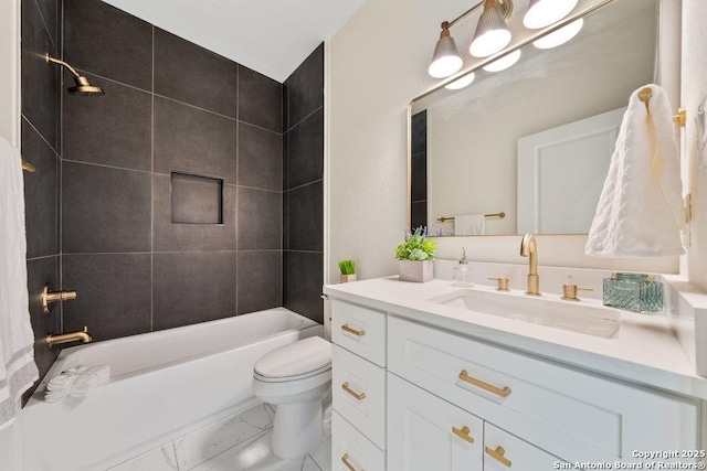 1310 S Mesquite, San Antonio, TX 78210 - bathroom featuring marble finish flooring, toilet, vanity, and washtub / shower combination