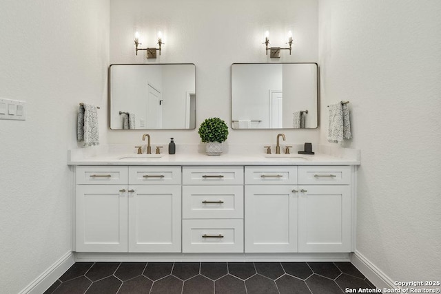 1310 S Mesquite, San Antonio, TX 78210 - full bath featuring tile patterned floors, baseboards, and double vanity