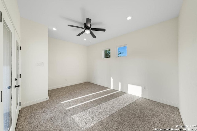 1310 S Mesquite, San Antonio, TX 78210 - empty room featuring carpet, a ceiling fan, recessed lighting, and baseboards