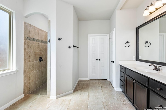 9870 Mulhouse, Schertz, TX 78154 - bathroom with a walk in shower, vanity, and baseboards
