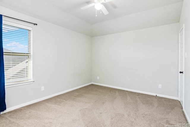 9870 Mulhouse, Schertz, TX 78154 - carpeted empty room with a ceiling fan, baseboards, and lofted ceiling