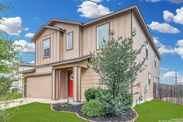 view of front facade featuring board and batten siding, a garage, and concrete driveway