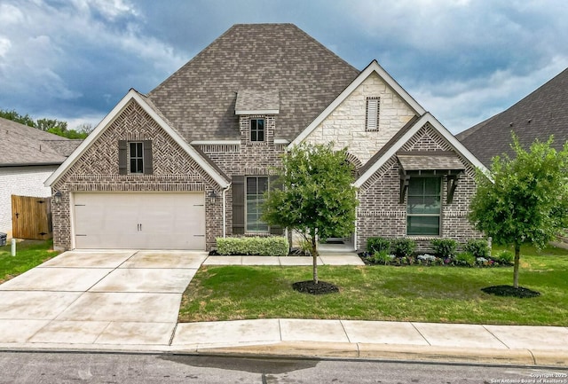 14206 Swift Breeze, San Antonio, TX 78254 - view of front facade featuring brick siding, concrete driveway, a shingled roof, and a front lawn