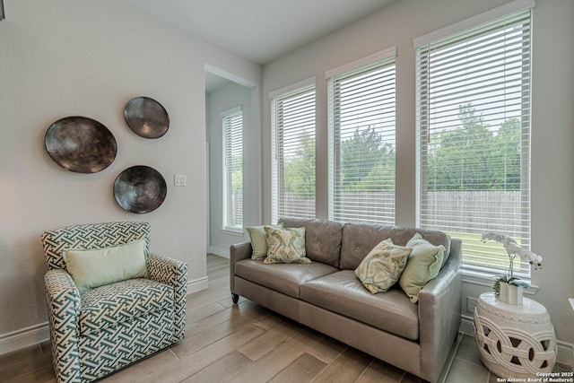 14206 Swift Breeze, San Antonio, TX 78254 - living room with plenty of natural light, baseboards, and wood finished floors