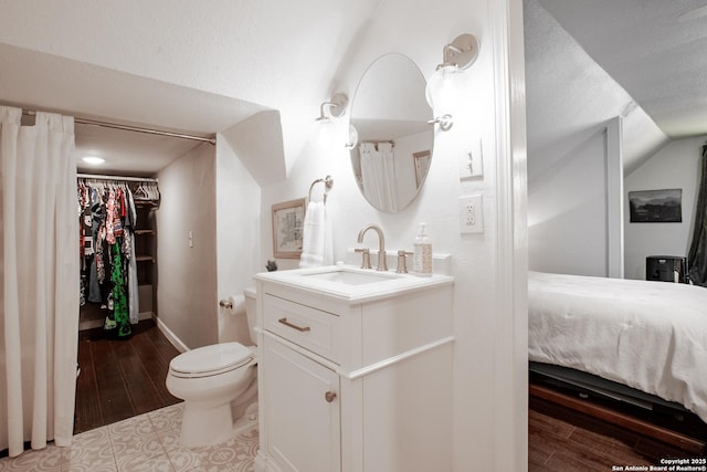 243 N, San Antonio, TX 78201 - ensuite bathroom with vanity, wood finished floors, toilet, baseboards, and a spacious closet