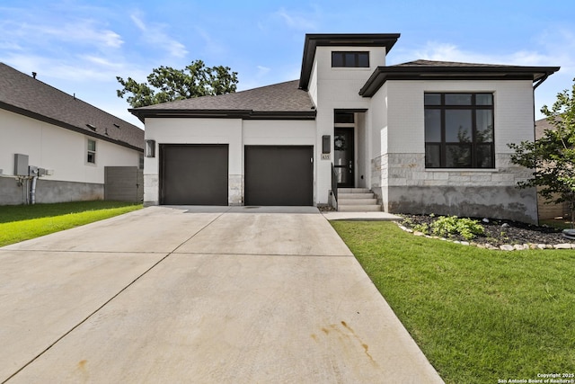 435 Bridle Trl, New Braunfels, TX 78132 - view of front of property featuring an attached garage, concrete driveway, a front yard, and brick siding