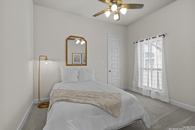 435 Bridle Trl, New Braunfels, TX 78132 - bedroom with carpet flooring, baseboards, and ceiling fan