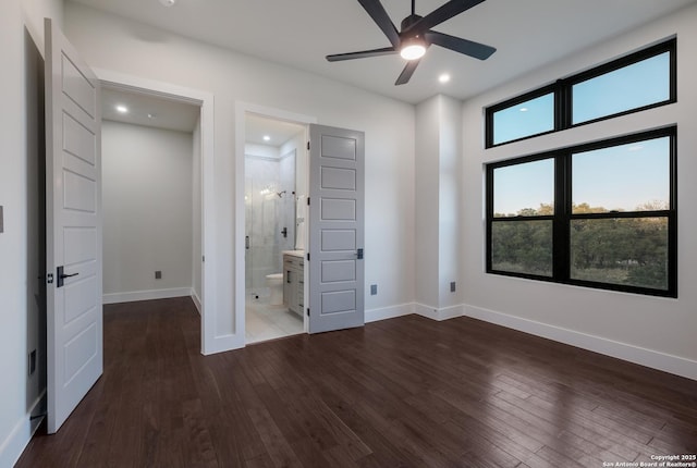 3045 Campestres, Spring Branch, TX 78070 - unfurnished bedroom featuring baseboards, wood finished floors, recessed lighting, and ensuite bath