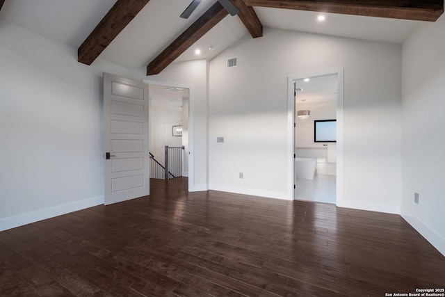 3045 Campestres, Spring Branch, TX 78070 - unfurnished room with beam ceiling, wood finished floors, baseboards, recessed lighting, and high vaulted ceiling