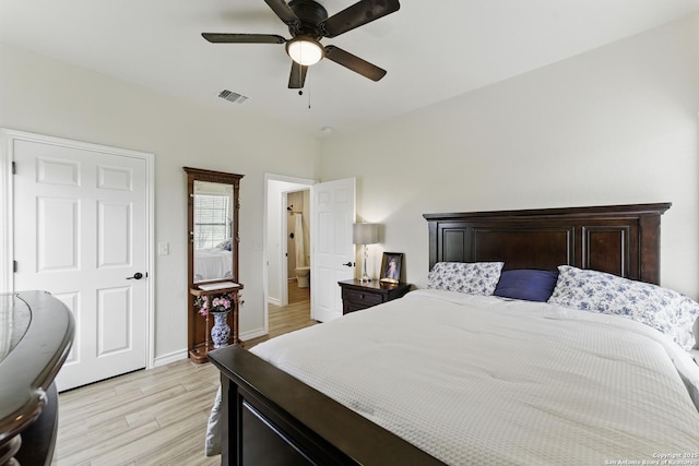 1110 Atascosa County Road 101, Floresville, TX 78114 - bedroom with light wood-style flooring, baseboards, and ceiling fan