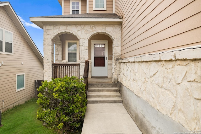 6739 Nora Vista Way, San Antonio, TX 78233 - view of exterior entry with stone siding and covered porch