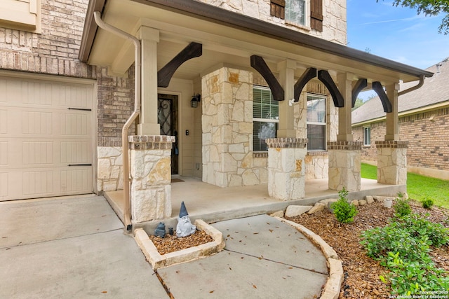 10607 Carmona, Helotes, TX 78023 - property entrance with covered porch, stone siding, and concrete driveway