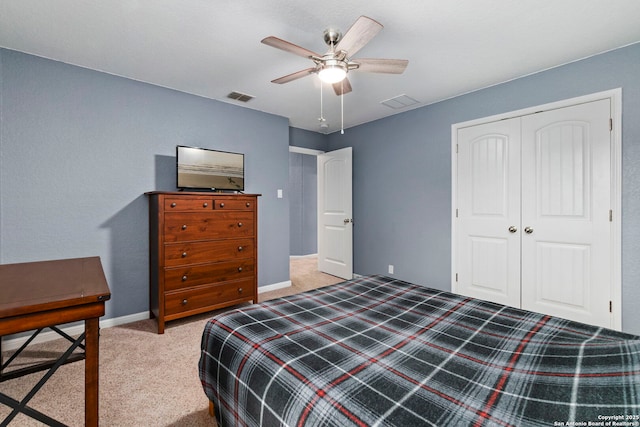 10607 Carmona, Helotes, TX 78023 - carpeted bedroom featuring a closet, a ceiling fan, and baseboards