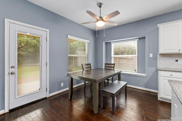 10607 Carmona, Helotes, TX 78023 - dining space with dark wood-style floors, healthy amount of natural light, and ceiling fan