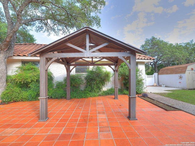 12802 Country Crst, San Antonio, TX 78216 - view of patio / terrace with a gazebo, a shed, fence, and an outdoor structure