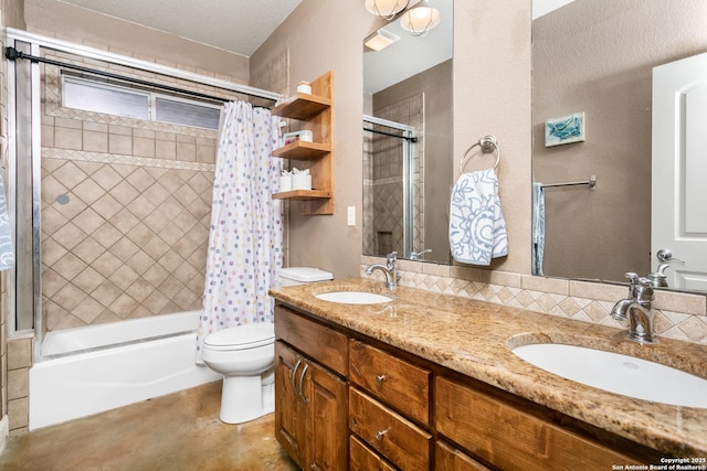 125 Stone Cyn, Fredericksburg, TX 78624 - full bath with toilet, shower / tub combo, double vanity, and concrete flooring
