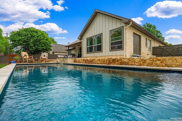 125 Stone Cyn, Fredericksburg, TX 78624 - view of pool with fence, a patio area, and ceiling fan